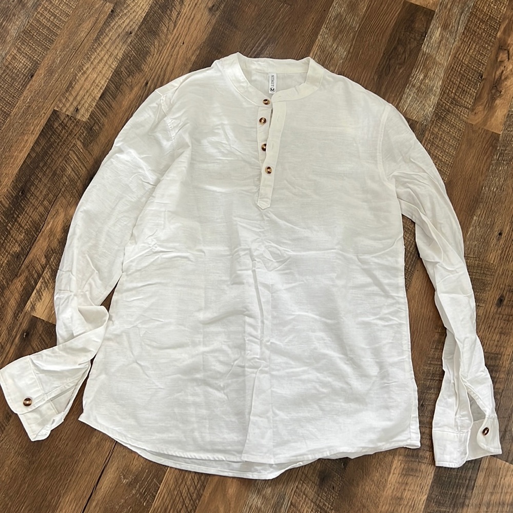 NITAGUT Men Henley Neck Long Sleeve Daily Look Linen Shirt